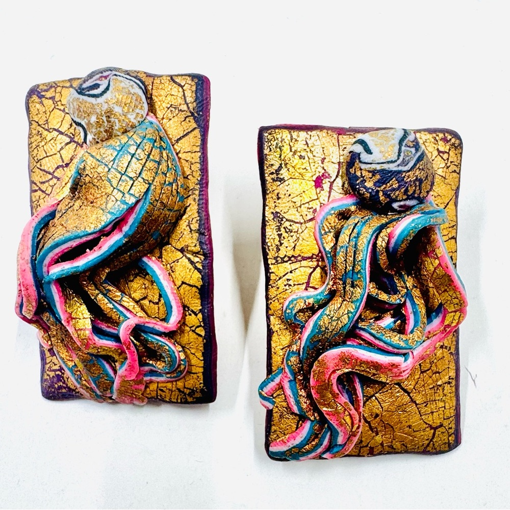 Rare Vintage Handmade Sculpted Earrings